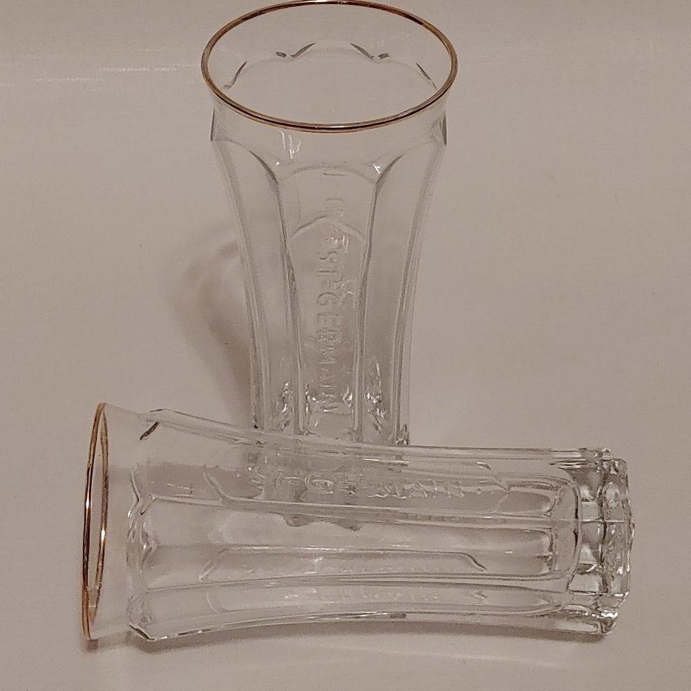 St Germain Cocktail Carafes Le MINI Mixer Glass Single Serve Gold Rim PAIR
